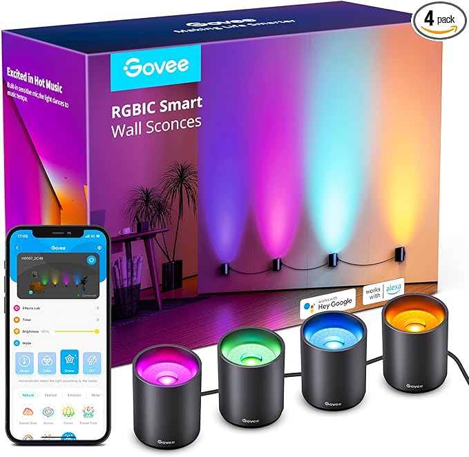 Govee RGBICWW Smart Wall Sconces Alexa Compatible Multicolor Indoor Lady Lighthouse