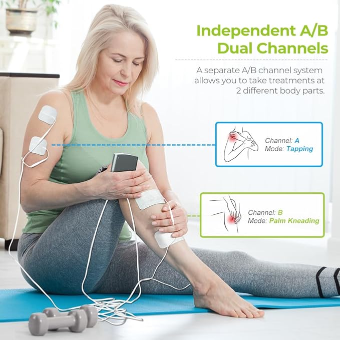 AUVON Dual Channel TENS Unit Muscle Stimulator Machine with 20 Modes, 2" and 2"x4" TENS Unit Electrode Pads Lady Lighthouse