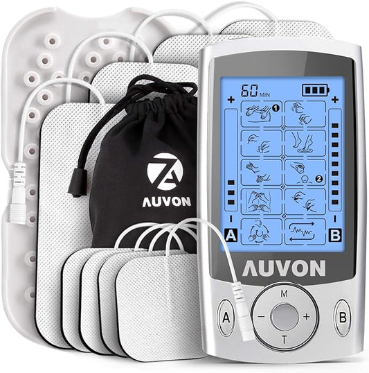 AUVON Dual Channel TENS Unit Muscle Stimulator Machine with 20 Modes, 2" and 2"x4" TENS Unit Electrode Pads Lady Lighthouse