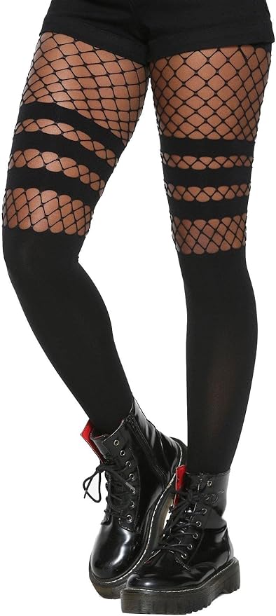 Blackheart Faux Thigh High Stripes & Fishnet Tights Lady Lighthouse