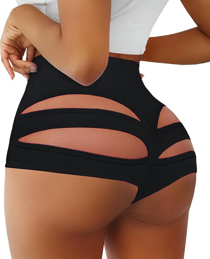 Cut Out Yoga Shorts Booty Butt Lifting Scrunch Shorts High Waisted Workout Gym Active Hot Pants Lady Lighthouse