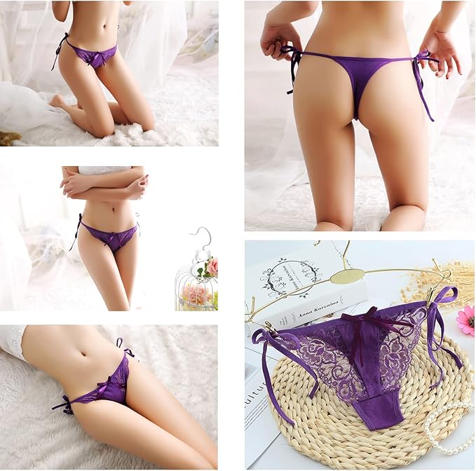 G String Thongs for Women Adjusted Side Tie Panties Lace Seamless Thong Solid Color Lady Lighthouse