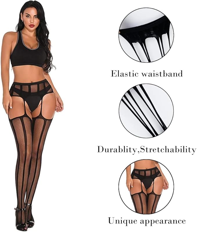 Women's Garter Fishnet Tights Stockings High Waisted Suspender Pantyhose Lady Lighthouse